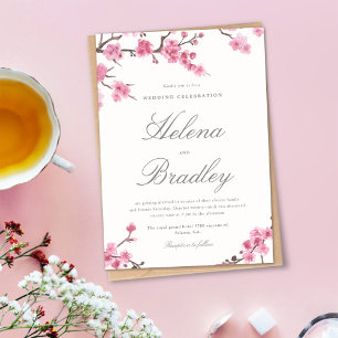 Cherry Blommar Bloom Inbjudan till Rosa bröllop