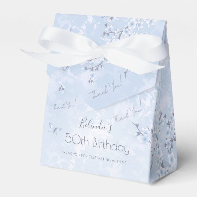 Cherry Blommar Blue Birthday Tack Presentaskar (Framsidan Sidan)