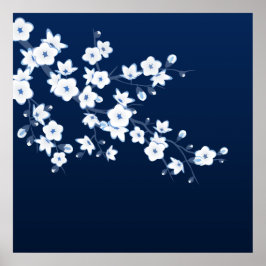 Cherry Blommar Blue White Poster