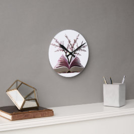 Cherry Blommar Bok Art Wall Clock - 10-tums Round Rund Klocka