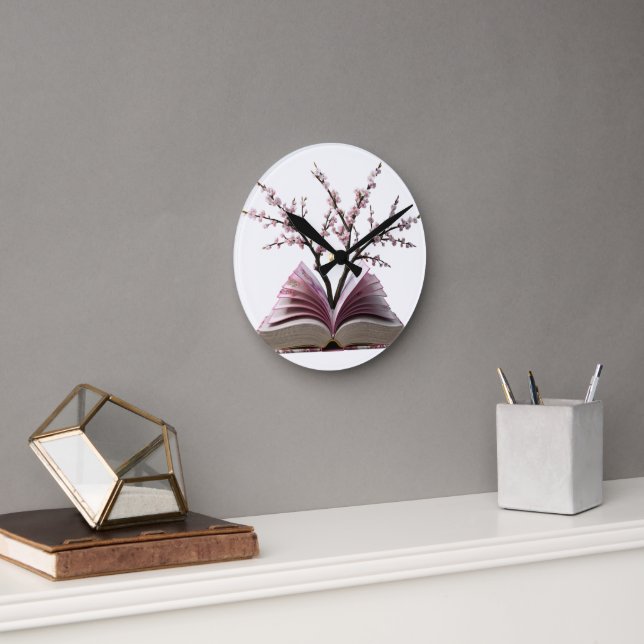 Cherry Blommar Bok Art Wall Clock - 10-tums Round Rund Klocka (Kontor)