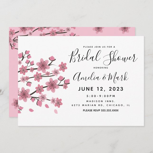 Cherry Blommar  botanisk Möhippa Inbjudningar (Fram/baksida)