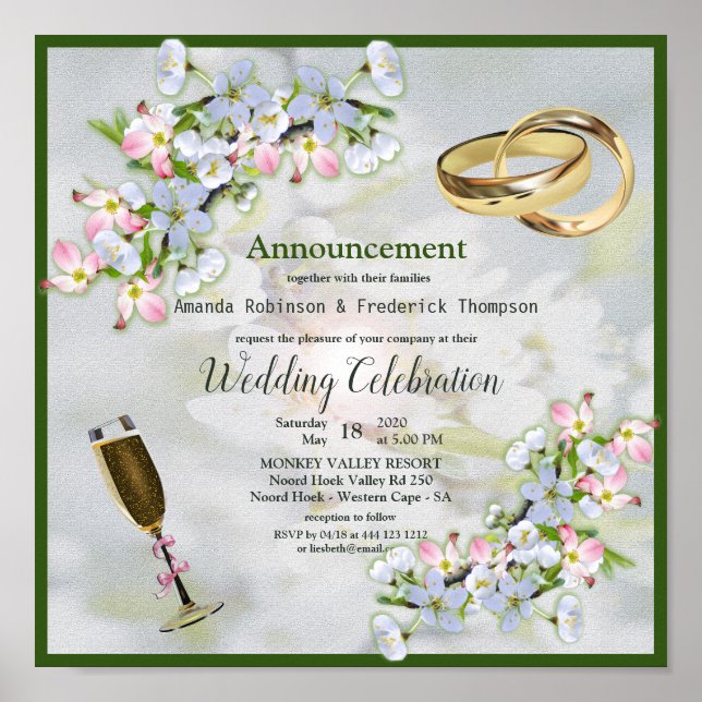 Cherry Blommar Bouquet Bröllop Poster (Framsidan)