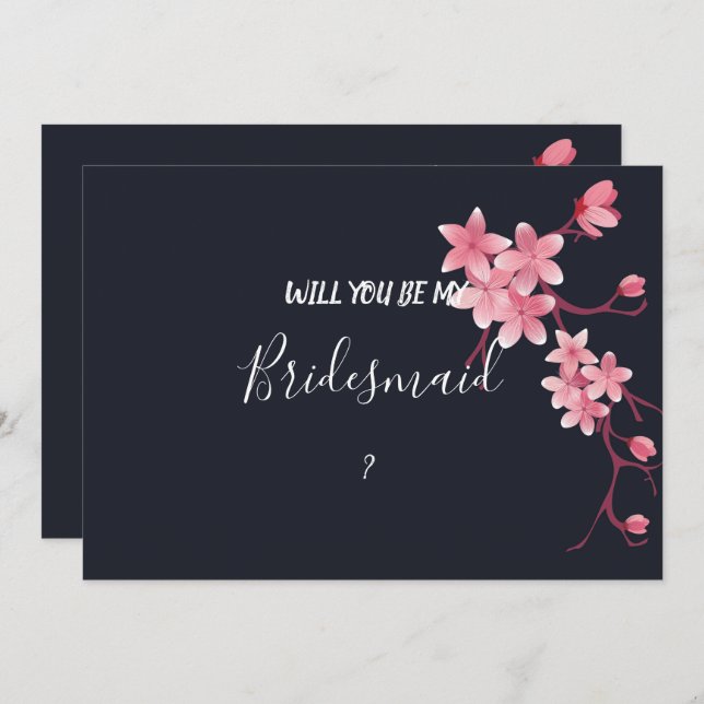 Cherry Blommar Bridesmaid Inbjudningar (Fram/baksida)