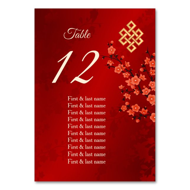 Cherry Blommar Bröllop Guest Namn Bordsnummer (Framsidan)