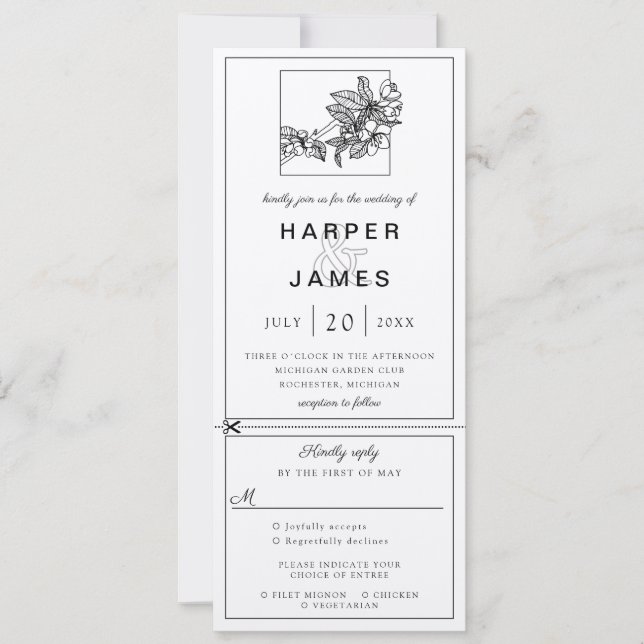 Cherry blommar bröllopsinbjudan med osa bifogad inbjudningar (Framsida)