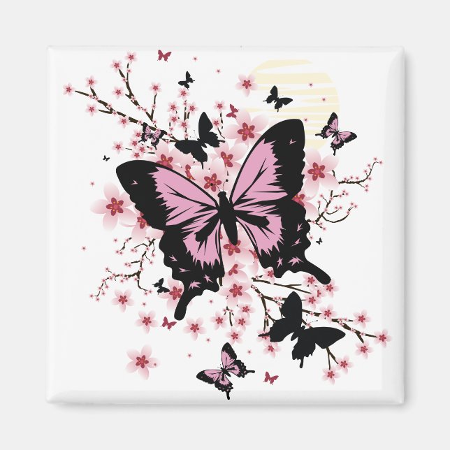 Cherry Blommar Butterflies Magnet (Framsidan)
