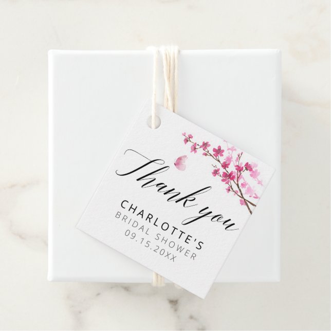 Cherry Blommar Calligraphy Rosa Tack Gåvor Etiketter (På plats)