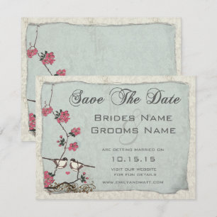 Cherry Blommar Chickadee Damask Spara datum Inbjudningar