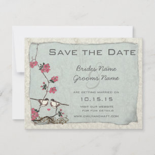 Cherry Blommar Chickadee Damask Spara datum Inbjudningar