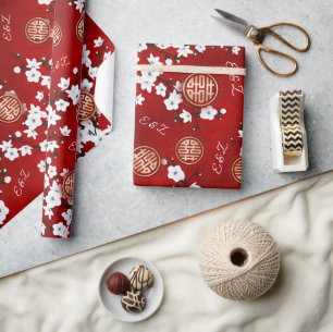 Cherry Blommar China Bröllop Initialer Presentpapper