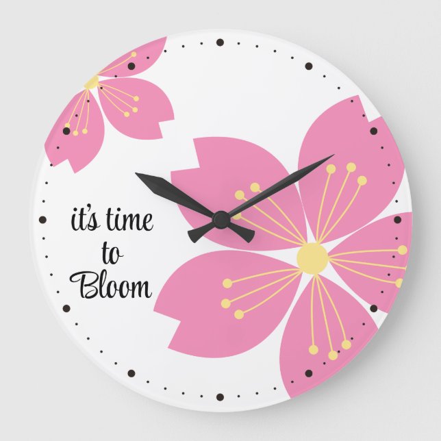 Cherry Blommar Clock "det är dags att Bloom" Stor Klocka (Framsida)