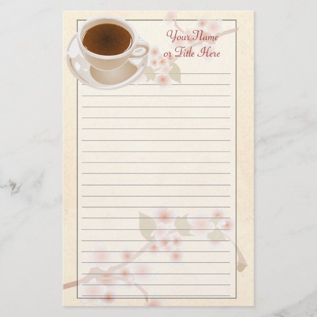 Cherry Blommar Coffee Stationery Brevpapper (Framsida)