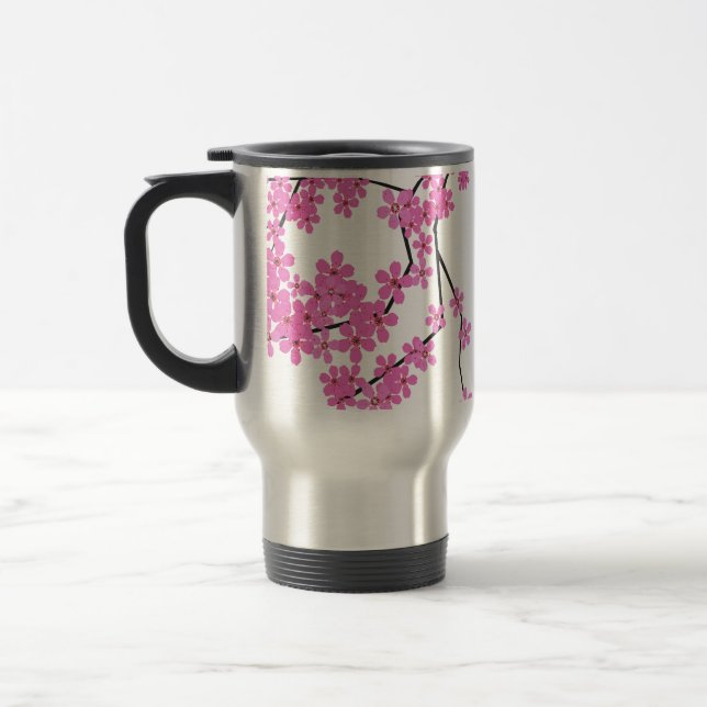 Cherry Blommar Design Travel Beverage Mugg (Vänster)