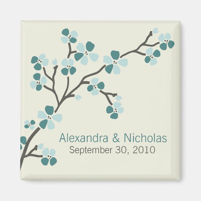 Cherry Blommar Designer Wedding Favor 2 (teal) Magnet (Framsidan)
