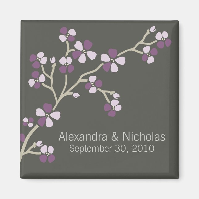 Cherry Blommar Designer Wedding Favor (plum) Magnet (Framsidan)