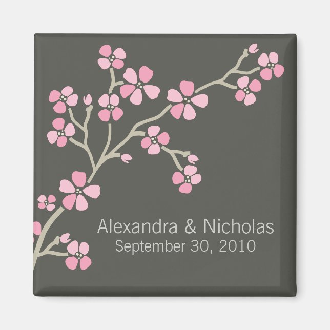 Cherry Blommar Designer Wedding Favor (rosa) Magnet (Framsidan)