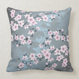 Cherry Blommar Dusky Rosa Grayish Blue Blommigt Kudde