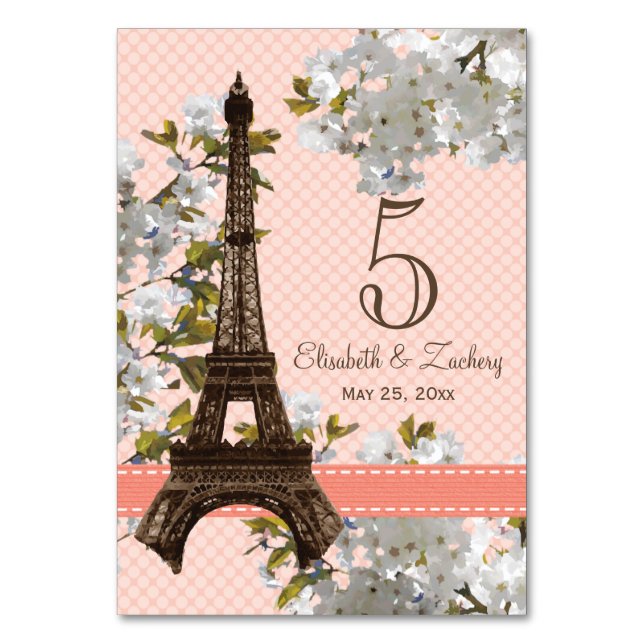 CHERRY BLOMMAR EIFFEL TORN BORDSNUMMER CARDS (Framsidan)
