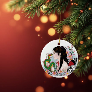 Cherry Blommar Fairy Dragon Vänskap Julgransprydnad Keramik