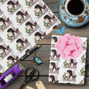 Cherry Blommar Fairy Dragon Vänskap Presentpapper