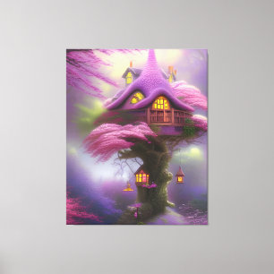 Cherry Blommar Fairy House Fantasy Canvas Art