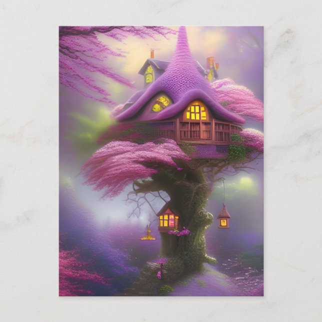 Cherry Blommar Fairy House Fantasy Vykort (Framsida)