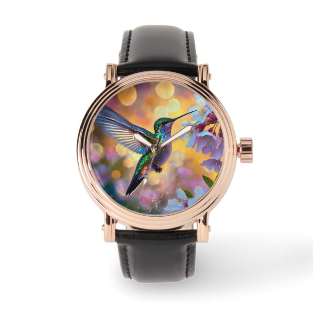 Cherry Blommar Fantasy Hummingbird Armbandsur (Framsida)