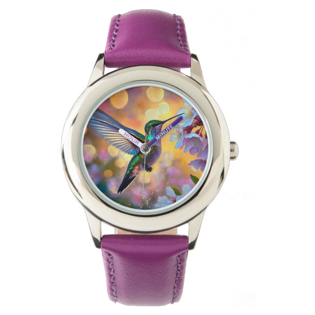 Cherry Blommar Fantasy Hummingbird Armbandsur (Framsida)