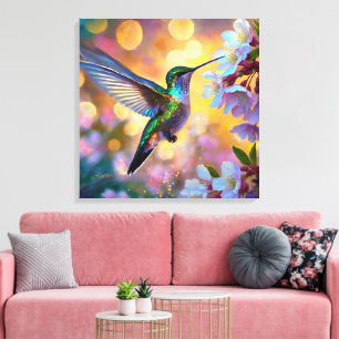 Cherry Blommar Fantasy Hummingbird Canvastryck