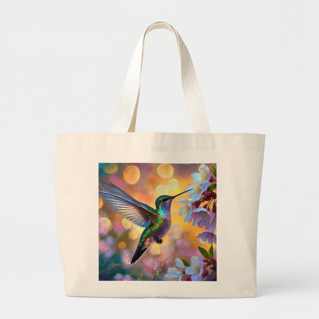 Cherry Blommar Fantasy Hummingbird Jumbo Tygkasse (Framsidan)