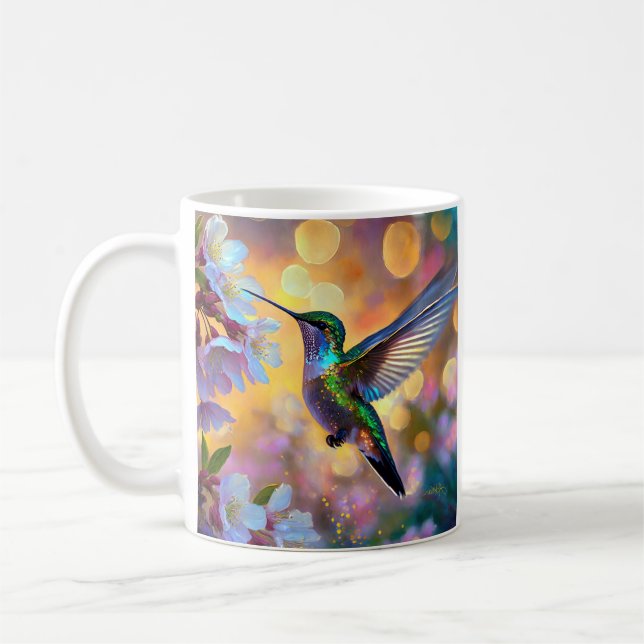 Cherry Blommar Fantasy Hummingbird Kaffemugg (Vänster)