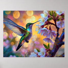 Cherry Blommar Fantasy Hummingbird Poster