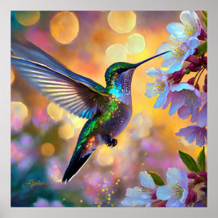 Cherry Blommar Fantasy Hummingbird Poster