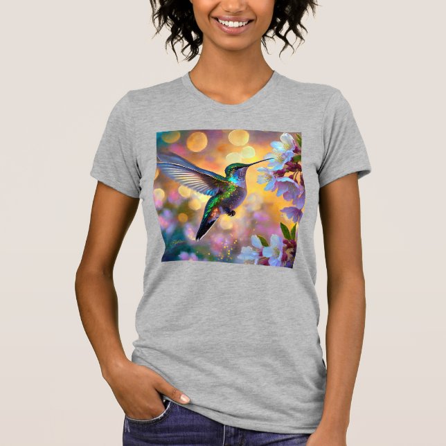 Cherry Blommar Fantasy Hummingbird T Shirt (Framsida)