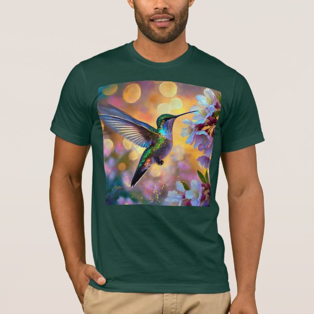 Cherry Blommar Fantasy Hummingbird T Shirt (Framsida)