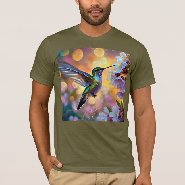 Cherry Blommar Fantasy Hummingbird T Shirt (Framsida)