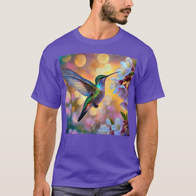 Cherry Blommar Fantasy Hummingbird T Shirt (Framsida)