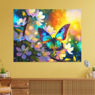 Cherry Blommar Fantasy Sunrise Butterfly Canvastryck