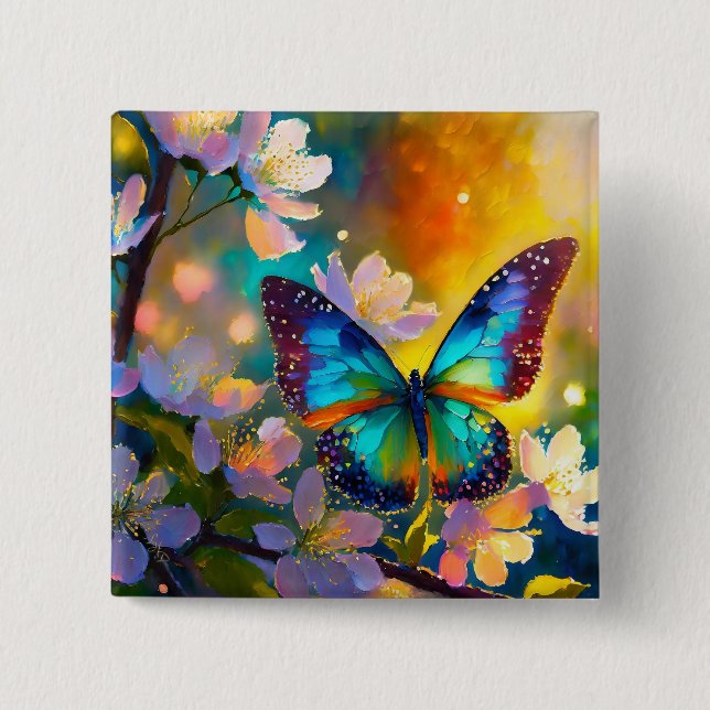 Cherry Blommar Fantasy Sunrise Butterfly Knapp (Framsida)