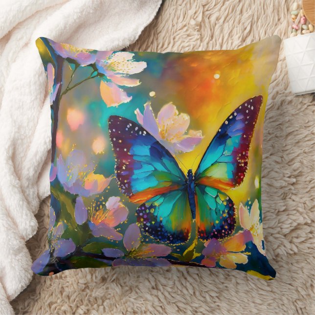 Cherry Blommar Fantasy Sunrise Butterfly Kudde (Filt)