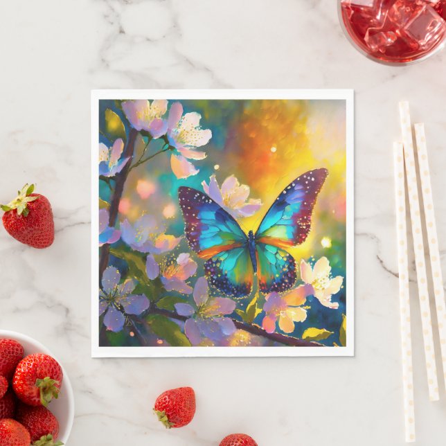 Cherry Blommar Fantasy Sunrise Butterfly Pappersservett (Insitu)