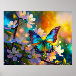 Cherry Blommar Fantasy Sunrise Butterfly Poster