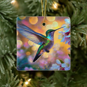 Cherry Blommar Fantasy Sunrise Hummingbird Julgransprydnad Keramik
