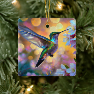 Cherry Blommar Fantasy Sunrise Hummingbird Julgransprydnad Keramik