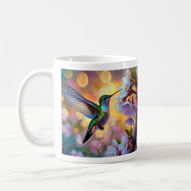 Cherry Blommar Fantasy Sunrise Hummingbird Kaffemugg (Vänster)