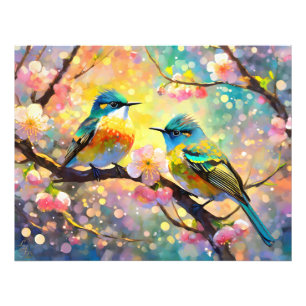 Cherry Blommar Fantasy Sunrise Songbird Fototryck