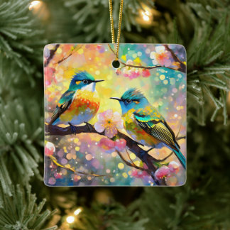 Cherry Blommar Fantasy Sunrise Songbird Julgransprydnad Keramik