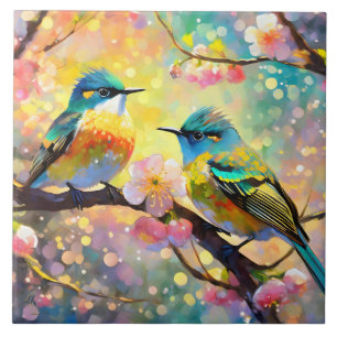 Cherry Blommar Fantasy Sunrise Songbird Kakelplatta
