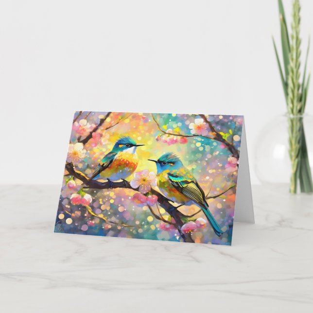 Cherry Blommar Fantasy Sunrise Songbird Kort (Framsida)